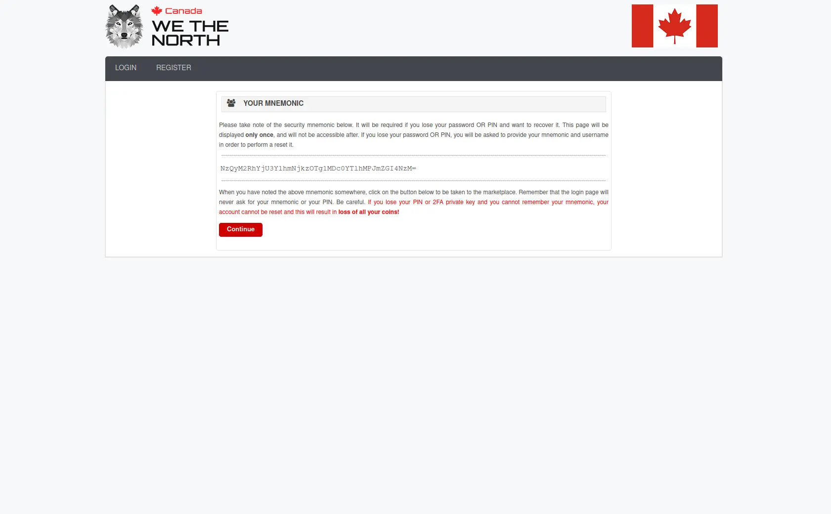 We The North 12-word mnemonic recovery phrase backup system for account security